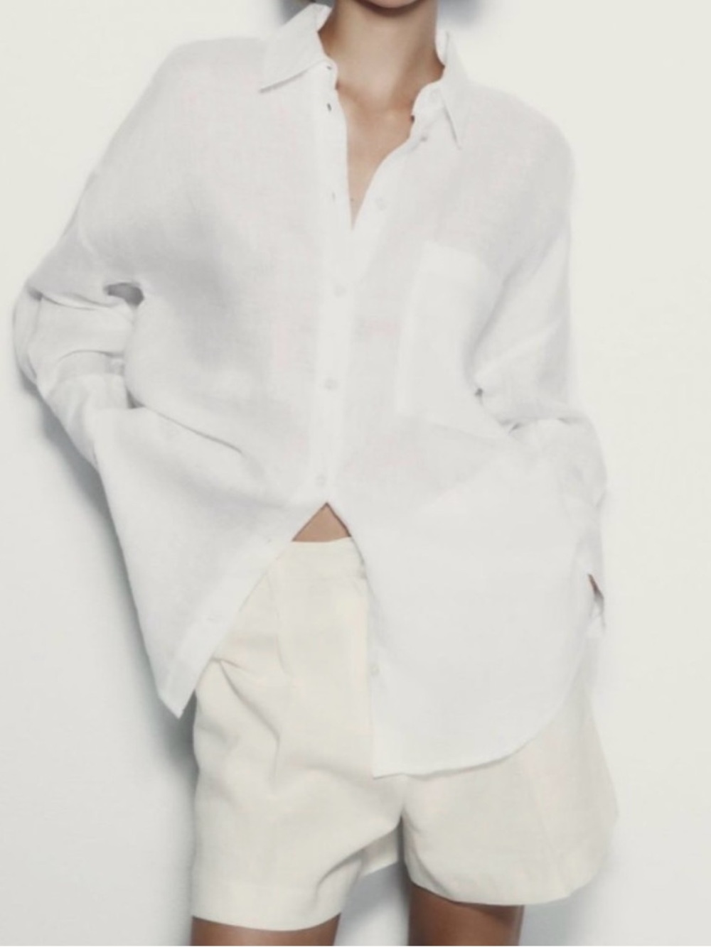 Zara White Linen Button-Down Blouse